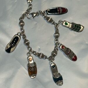 Silver-Tone Shoe Charm Bracelet with Multicolor Enamel Shoes